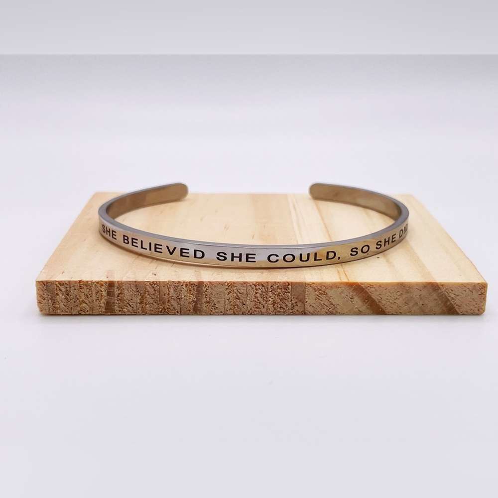 Silver She Believed Cuff Bracelet